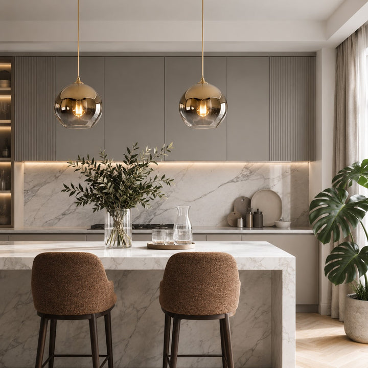 Modern Glass Pendant Light Adjustable Hanging Fixture Energy-Efficient LED for Kitchen Island