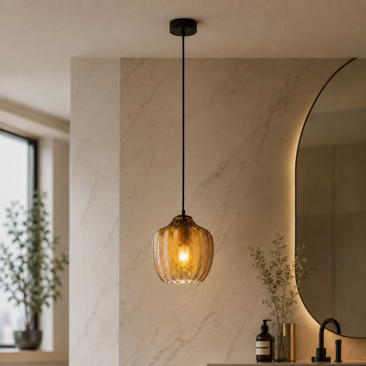 Modern Glass Pendant Light Adjustable Height Hanging Lamp LED Warm Illumination