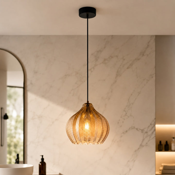 Modern Glass Pendant Light Adjustable Height Hanging Lamp LED Warm Illumination