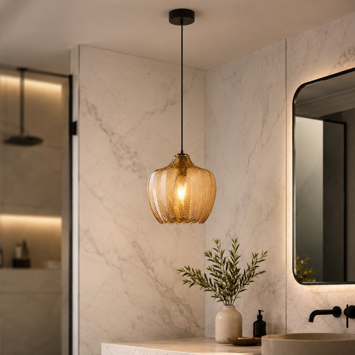 Modern Glass Pendant Light Adjustable Height Hanging Lamp LED Warm Illumination