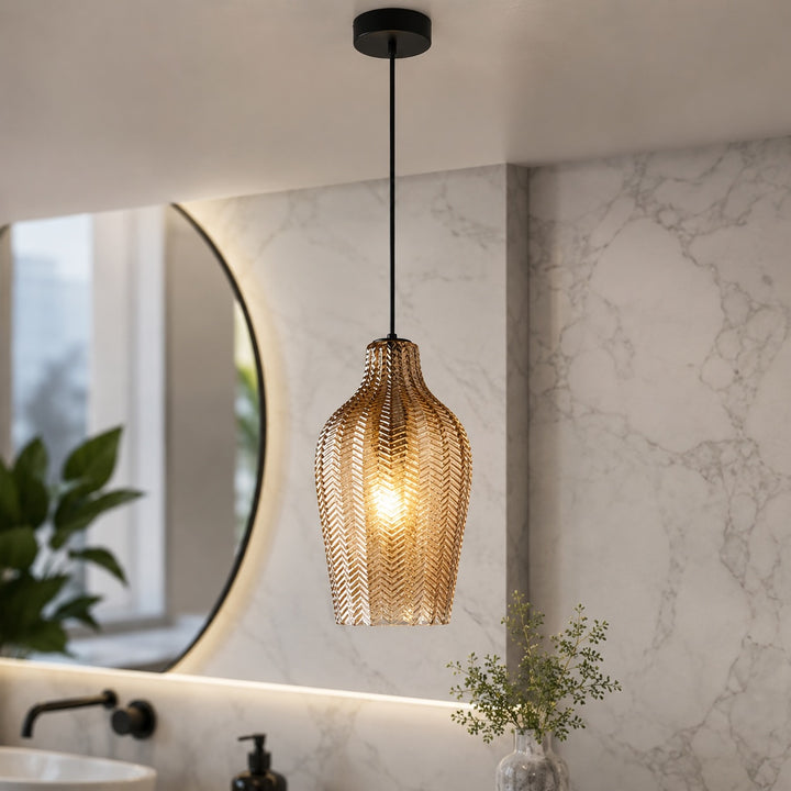 Modern Glass Pendant Light Adjustable Height Hanging Lamp LED Warm Illumination