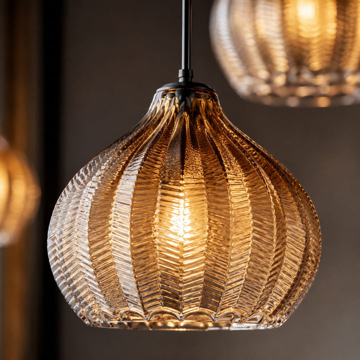 Modern Glass Pendant Light Adjustable Height Hanging Lamp LED Warm Illumination
