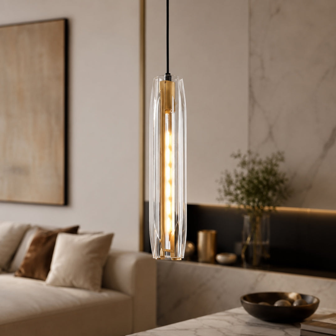 Modern Adjustable Pendant Light K9 Crystal Shade with Brass Fixture E14 LED Compatible
