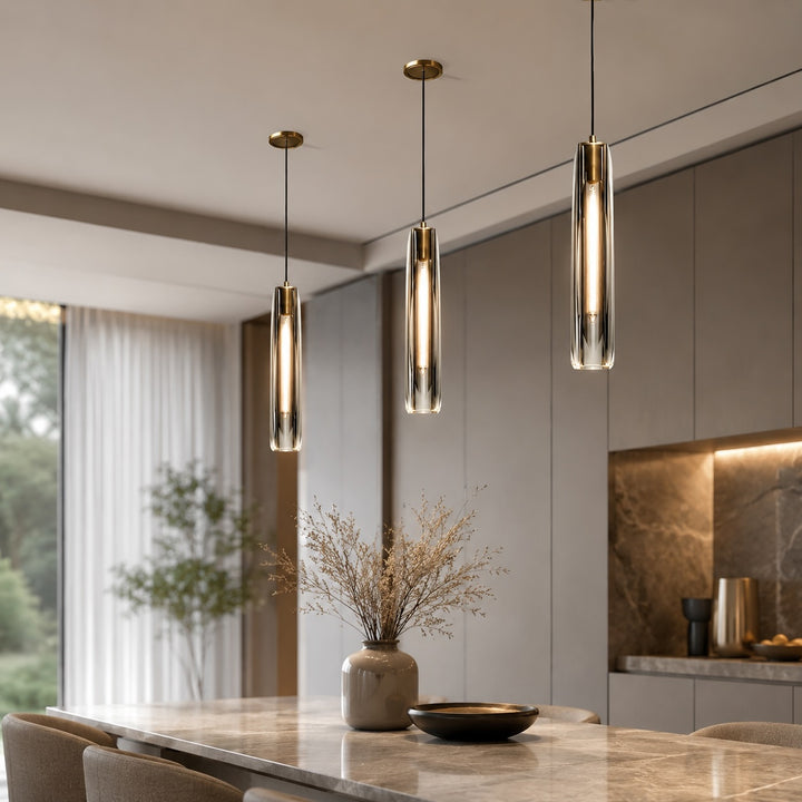 Modern Adjustable Pendant Light K9 Crystal Shade with Brass Fixture E14 LED Compatible