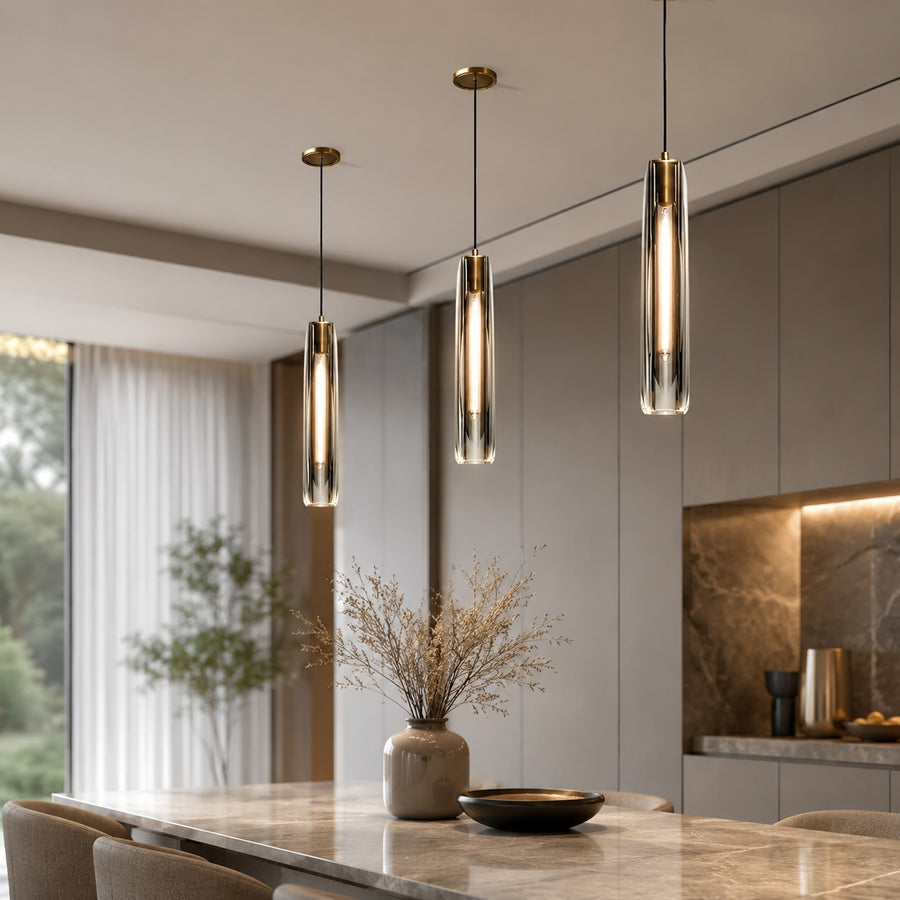 Modern Adjustable Pendant Light K9 Crystal Shade with Brass Fixture E14 LED Compatible in the dining room