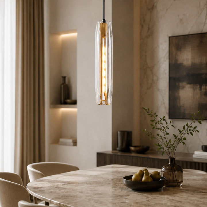 Modern Adjustable Pendant Light K9 Crystal Shade with Brass Fixture E14 LED Compatible