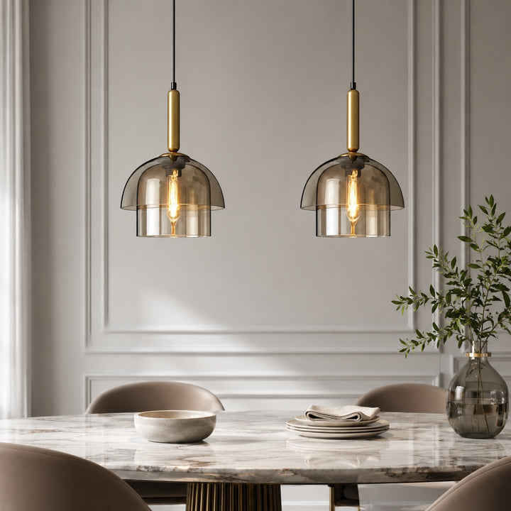 Modern Pendant Lamp Adjustable Height Glass Shade Brass Accents LED Kitchen Pendant Lighting