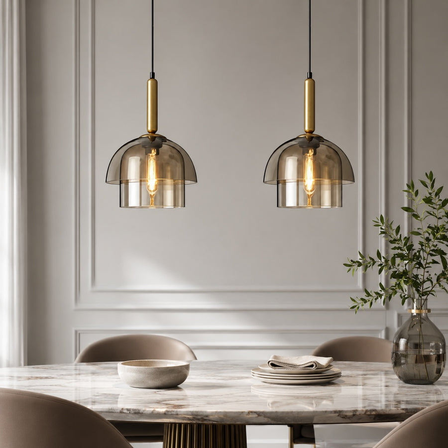 Modern Pendant Lamp Adjustable Height Glass Shade Brass Accents LED Kitchen Pendant Lighting in the dining room