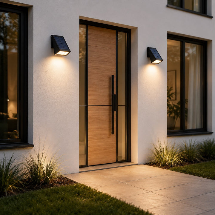 Modern Outdoor Wall Sconce Solar Light Adjustable Panel ABS LED Waterproof 1500mAh Battery
