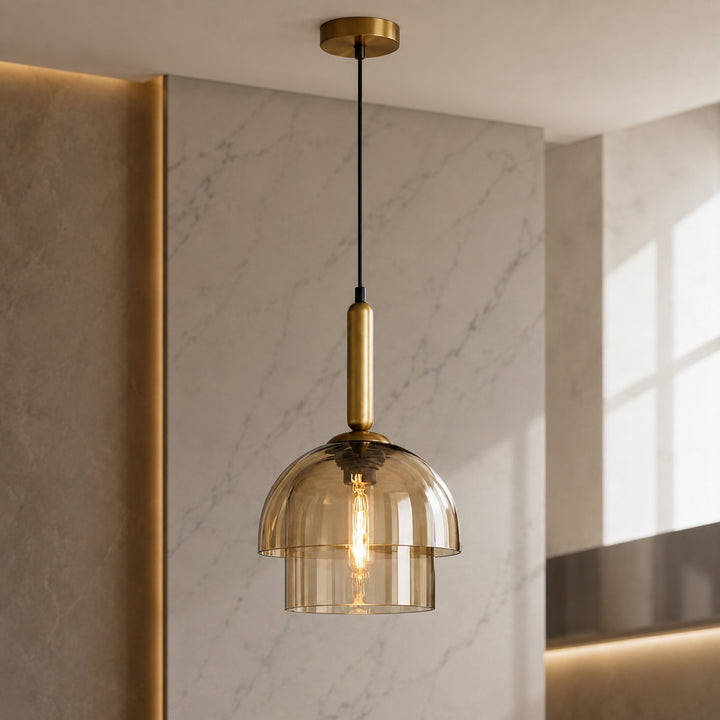 Modern Pendant Lamp Adjustable Height Glass Shade Brass Accents LED Kitchen Pendant Lighting