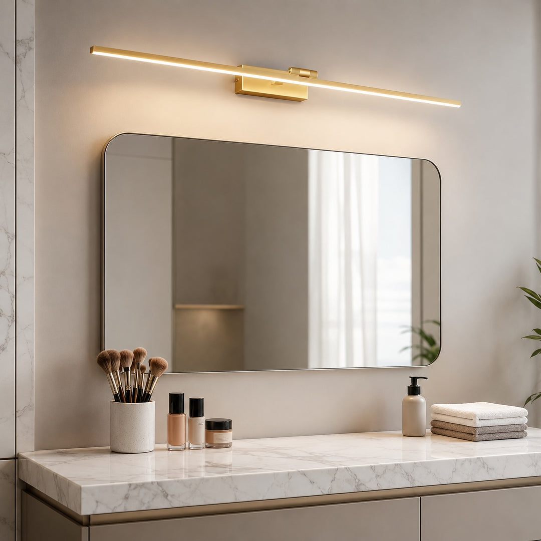 Modern Rotatable LED Vanity Light Bar Adjustable Acrylic Shade Copper Base for Bathroom Illumination