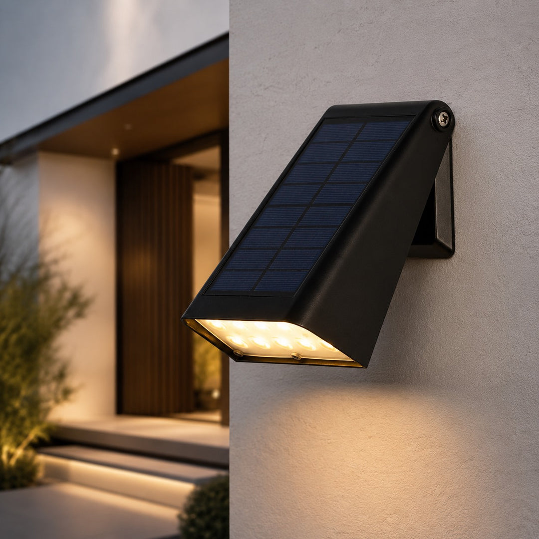 Modern Outdoor Wall Sconce Solar Light Adjustable Panel ABS LED Waterproof 1500mAh Battery