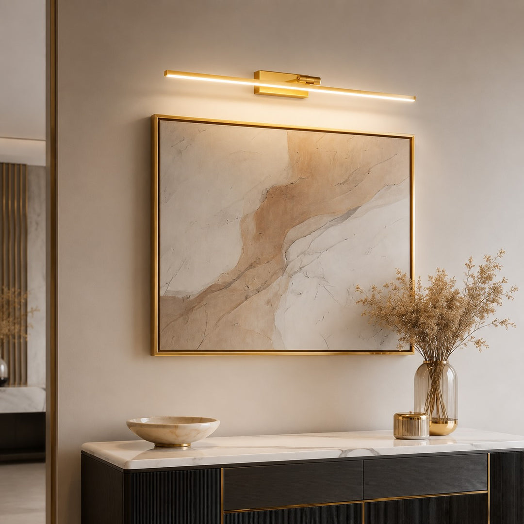 Modern Rotatable LED Vanity Light Bar Adjustable Acrylic Shade Copper Base for Bathroom Illumination
