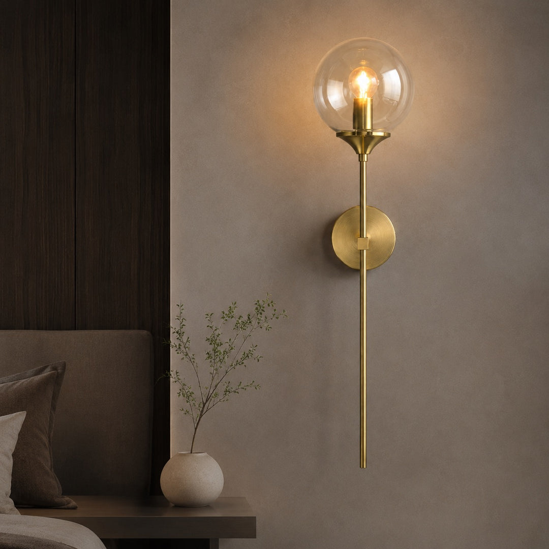 Modern Wall Sconce Dimmable LED Lighting Clear Glass Shade Steel Wall Mounted Fixture