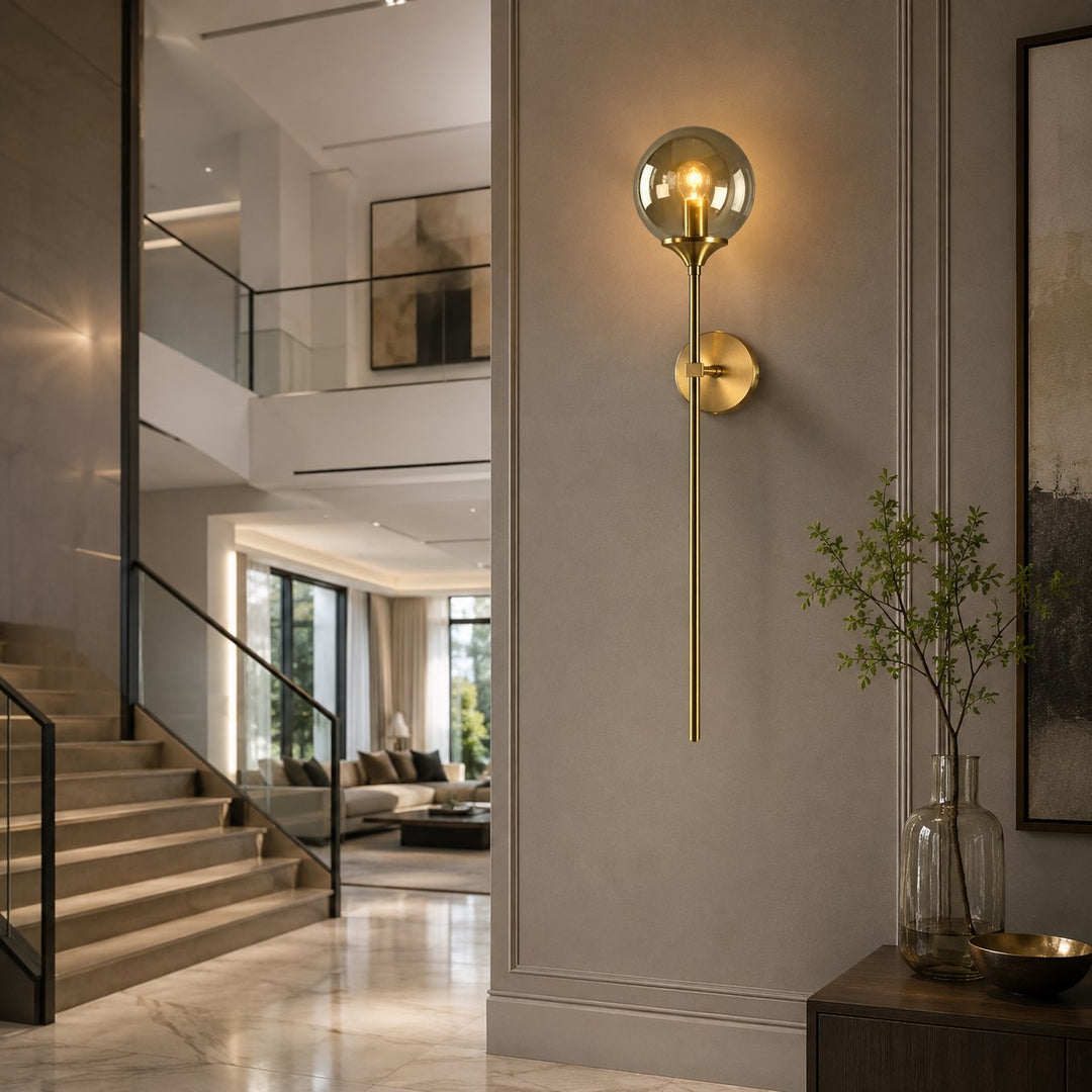 Modern Wall Sconce Dimmable LED Lighting Clear Glass Shade Steel Wall Mounted Fixture