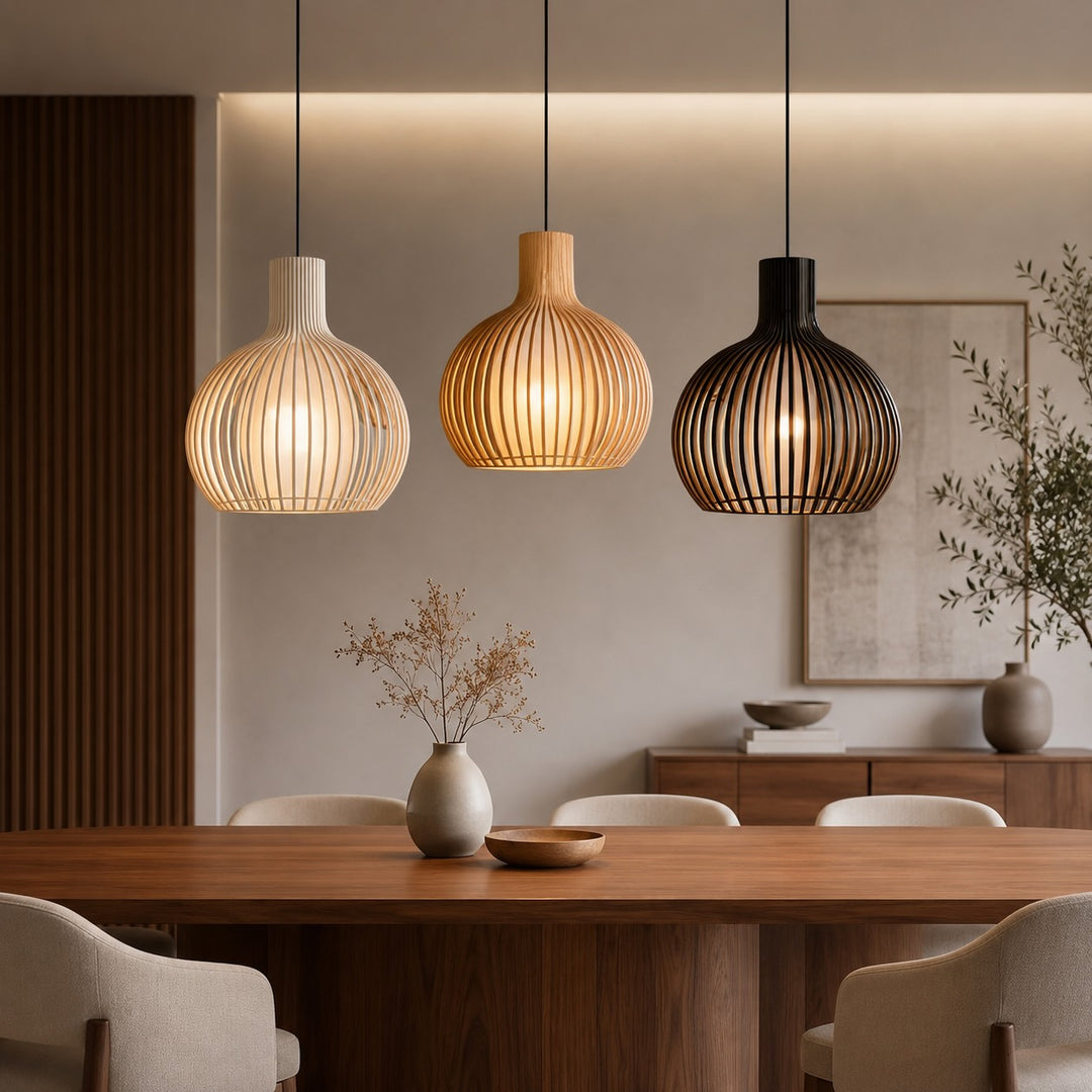 Nordic Pendant Light Adjustable Hanging Wood and Metal Dimmable Fixture for Kitchen Island
