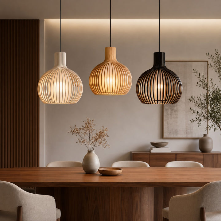 Nordic Pendant Light Adjustable Hanging Wood and Metal Dimmable Fixture for Kitchen Island