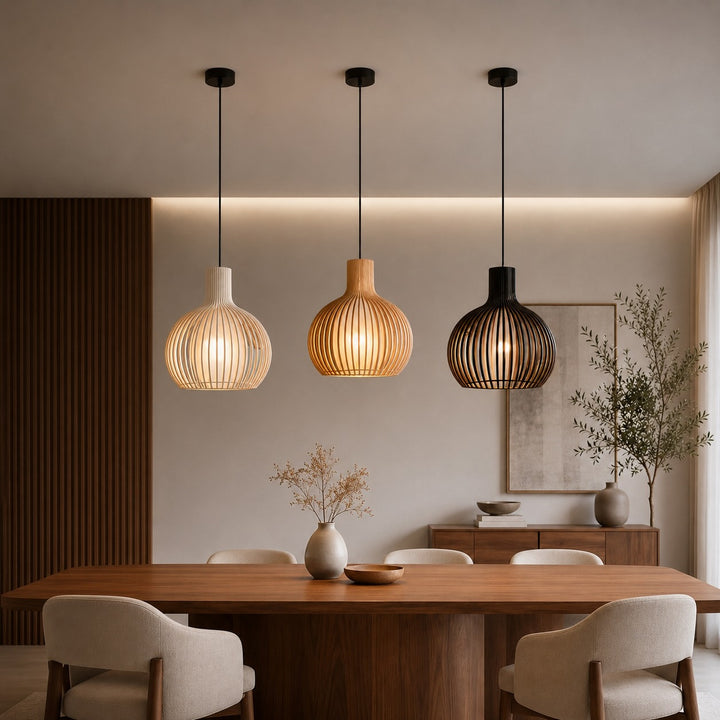 Nordic Pendant Light Adjustable Hanging Wood and Metal Dimmable Fixture for Kitchen Island