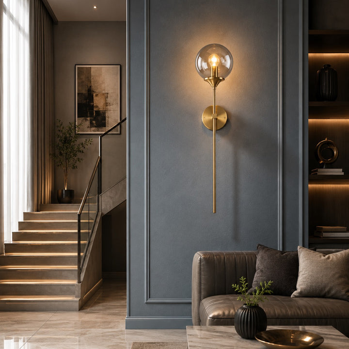 Modern Wall Sconce Dimmable LED Lighting Clear Glass Shade Steel Wall Mounted Fixture