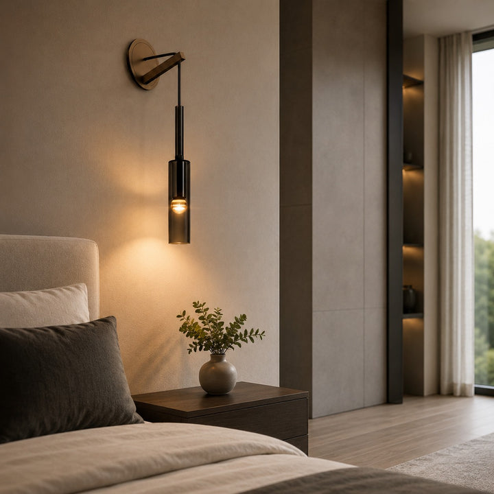 Modern Wall Sconce Glass Wall Mounted LED Light with Adjustable Height Brushed Alloy Finish