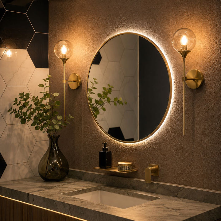 Modern Wall Sconce Dimmable LED Lighting Clear Glass Shade Steel Wall Mounted Fixture