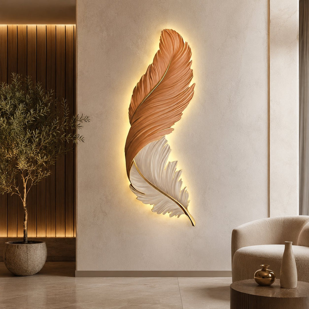 Modern Feather Wall Sconce USB Powered LED Light Adjustable with Multiple Color Options