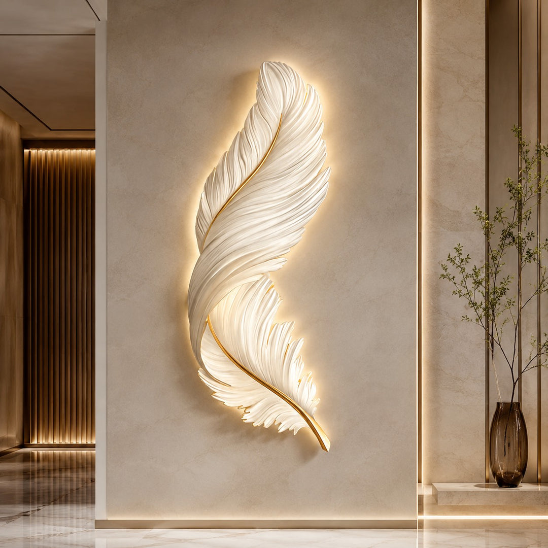 Modern Feather Wall Sconce USB Powered LED Light Adjustable with Multiple Color Options