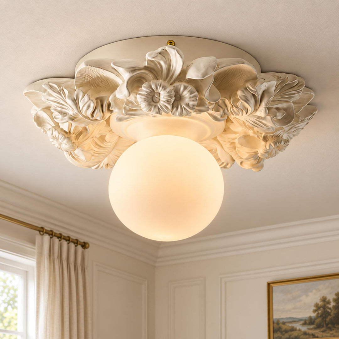Victorian Flush Mount Ceiling Light Metal Glass LED Compatible Elegant Design