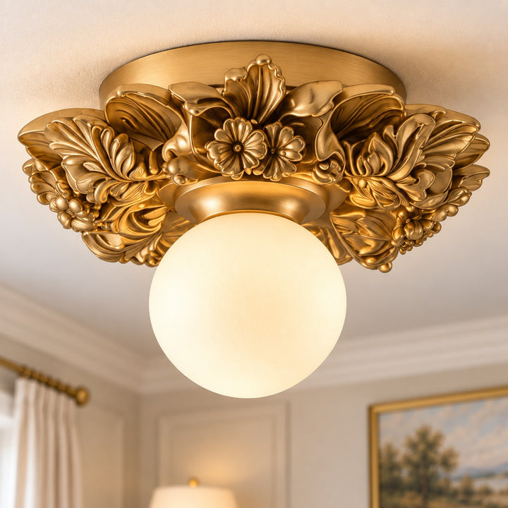 Victorian Flush Mount Ceiling Light Metal Glass LED Compatible Elegant Design