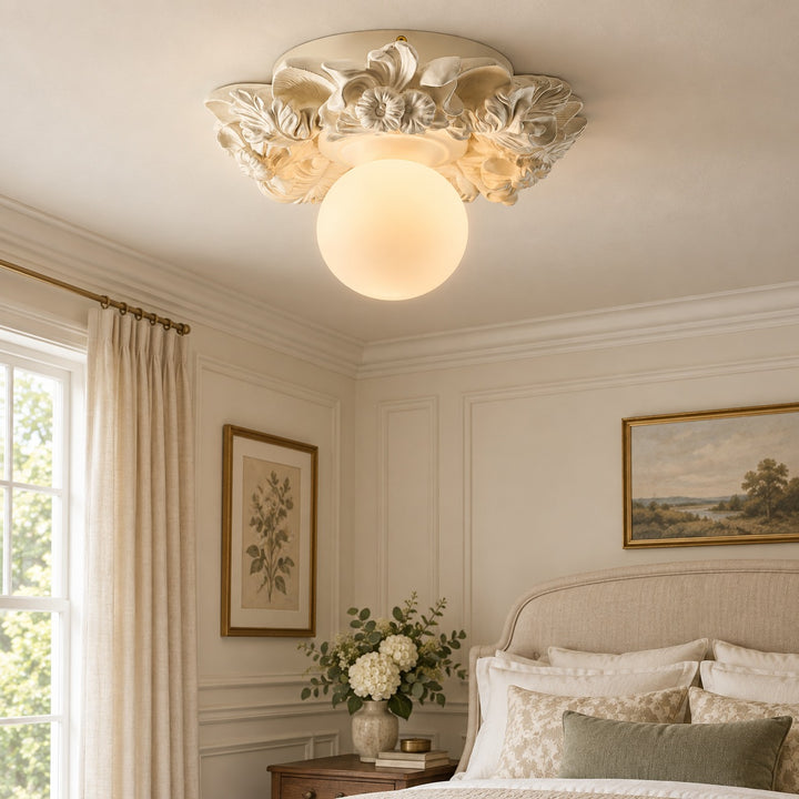 Victorian Flush Mount Ceiling Light Metal Glass LED Compatible Elegant Design