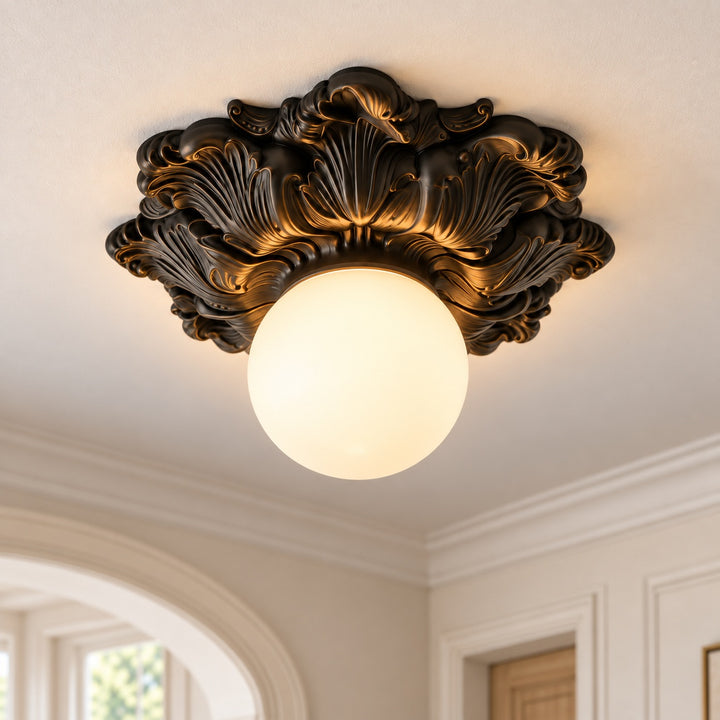 Victorian Flush Mount Ceiling Light Metal Glass LED Compatible Elegant Design