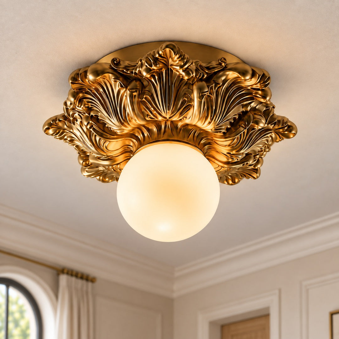 Victorian Flush Mount Ceiling Light Metal Glass LED Compatible Elegant Design