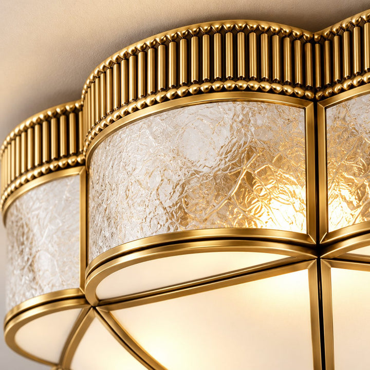 Modern Brass Flush Mount Ceiling Light with Curved Frosted Glass Shade and LED Compatibility