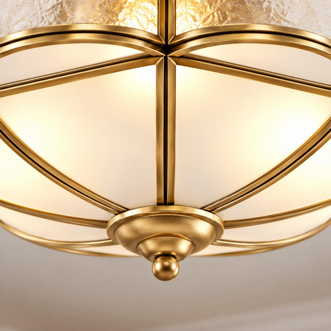 Modern Brass Flush Mount Ceiling Light with Curved Frosted Glass Shade and LED Compatibility