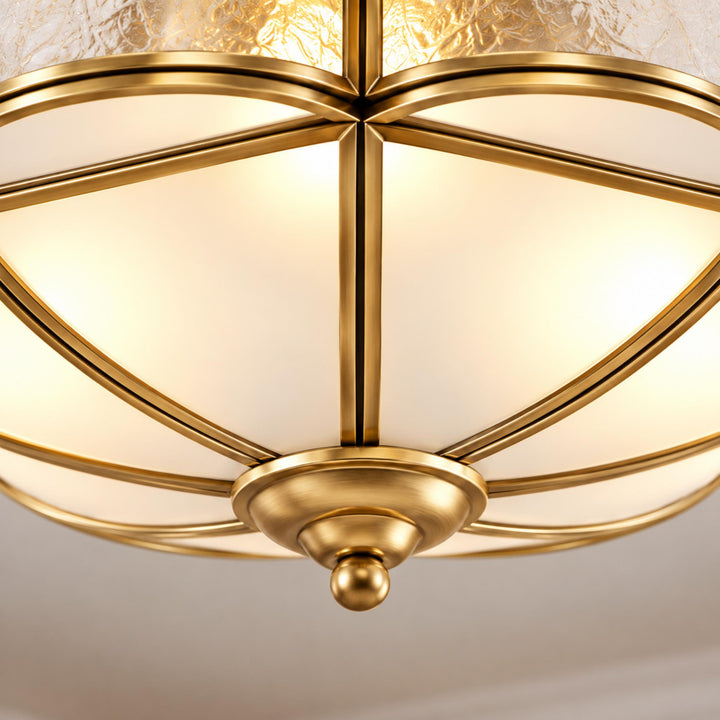 Modern Brass Flush Mount Ceiling Light with Curved Frosted Glass Shade and LED Compatibility