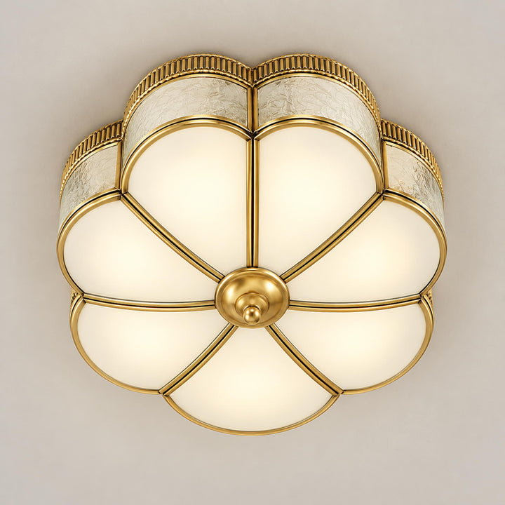 Modern Brass Flush Mount Ceiling Light with Curved Frosted Glass Shade and LED Compatibility