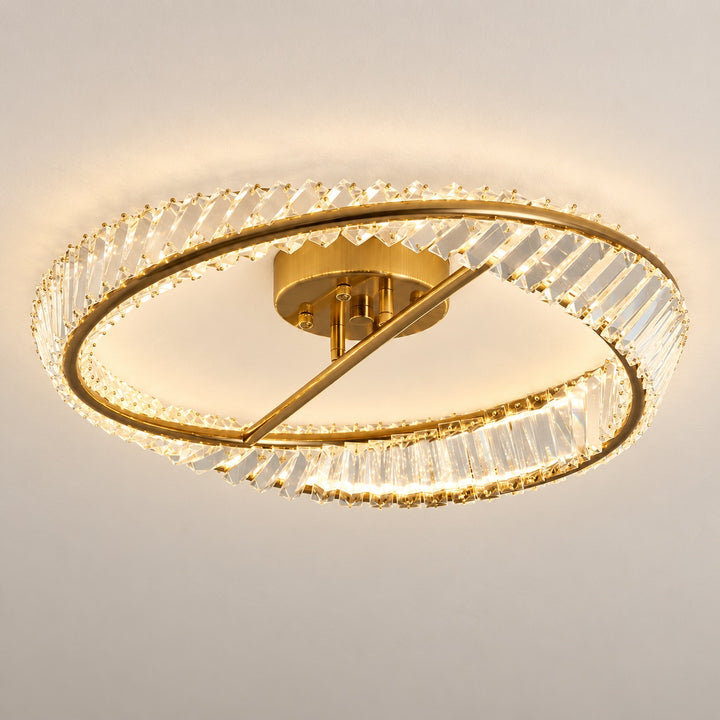Modern Circular Flush Mount Ceiling Light Stainless Steel and Glass Integrated LED 54W 60cm