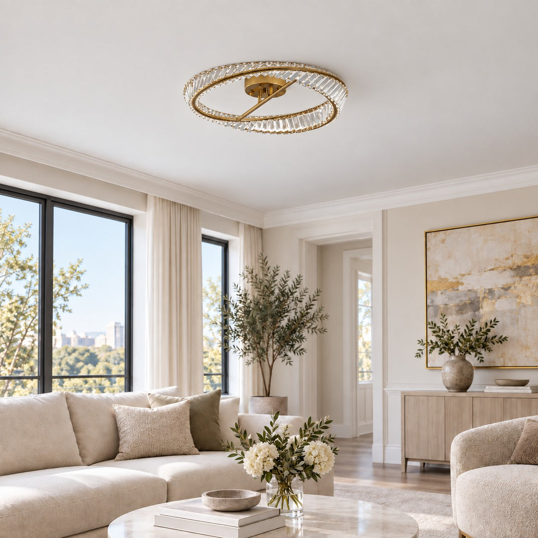Modern Circular Flush Mount Ceiling Light Stainless Steel and Glass Integrated LED 54W 60cm