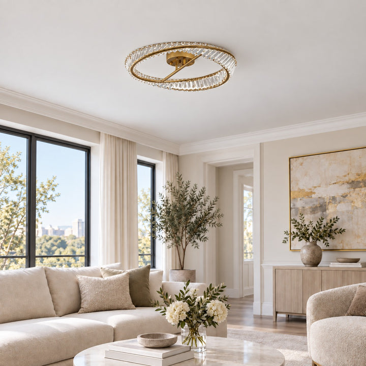Modern Circular Flush Mount Ceiling Light Stainless Steel and Glass Integrated LED 54W 60cm