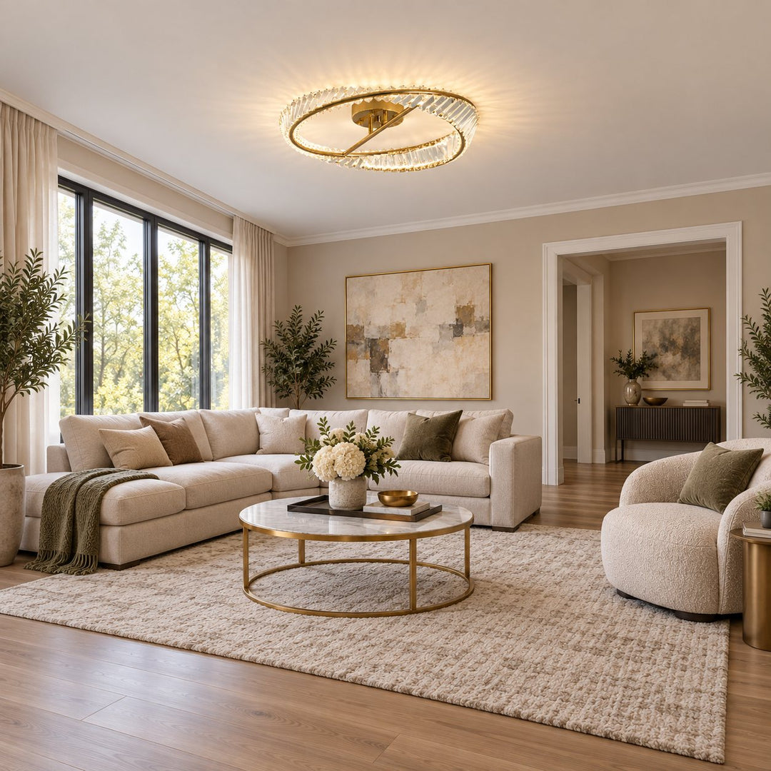 Modern Circular Flush Mount Ceiling Light Stainless Steel and Glass Integrated LED 54W 60cm