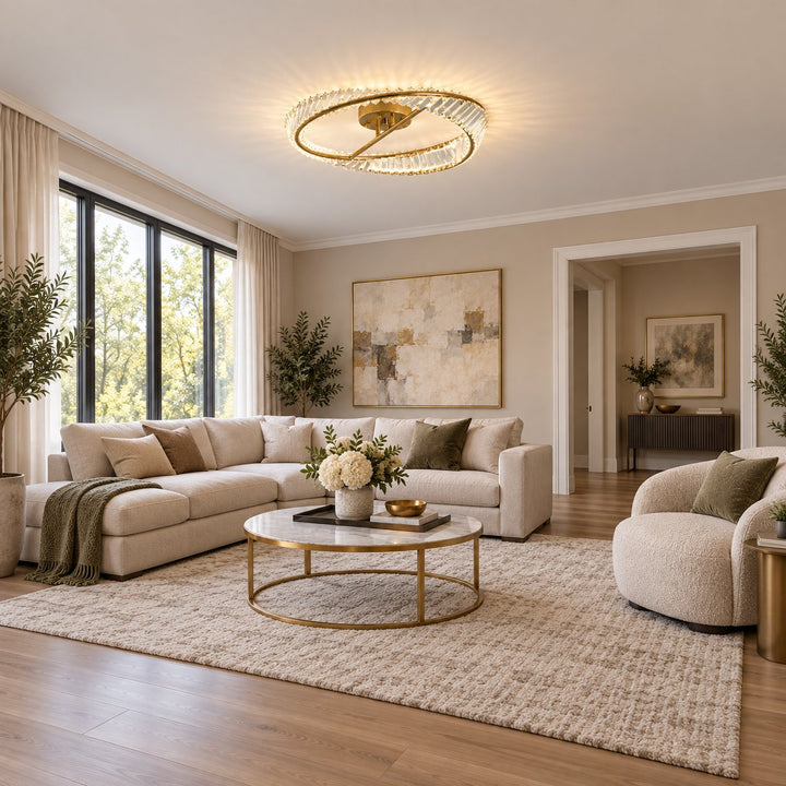 Modern Circular Flush Mount Ceiling Light Stainless Steel and Glass Integrated LED 54W 60cm