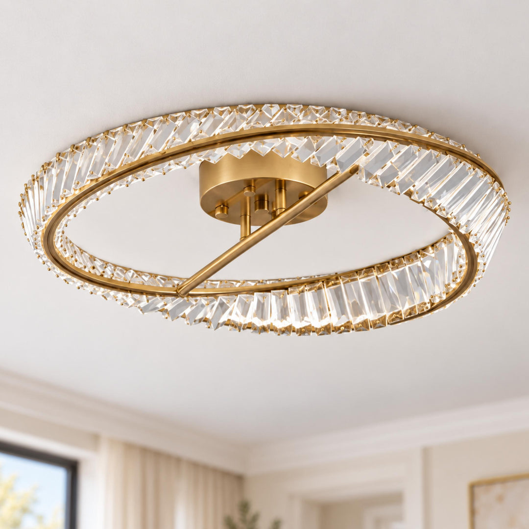 Modern Circular Flush Mount Ceiling Light Stainless Steel and Glass Integrated LED 54W 60cm