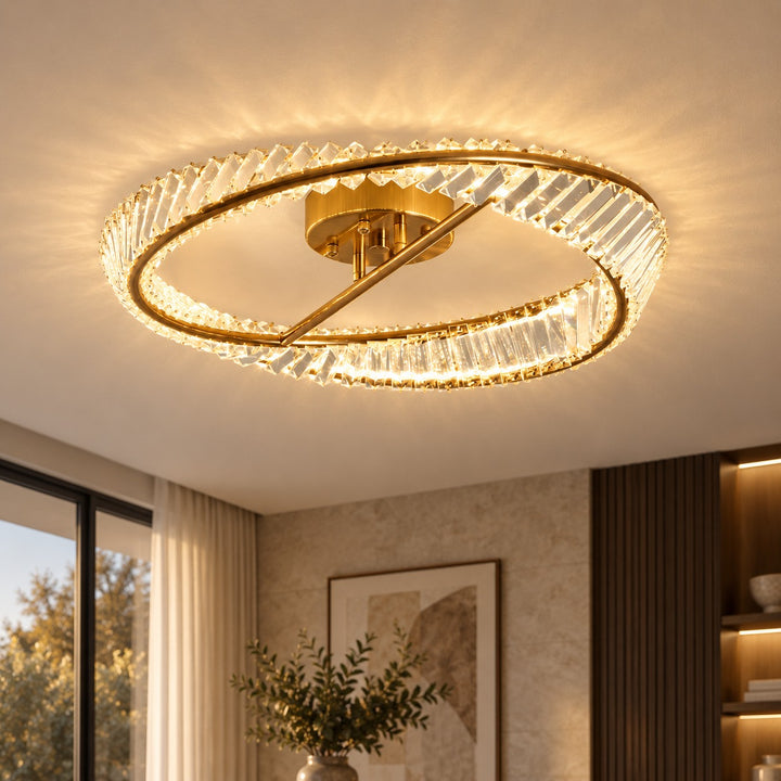 Modern Circular Flush Mount Ceiling Light Stainless Steel and Glass Integrated LED 54W 60cm