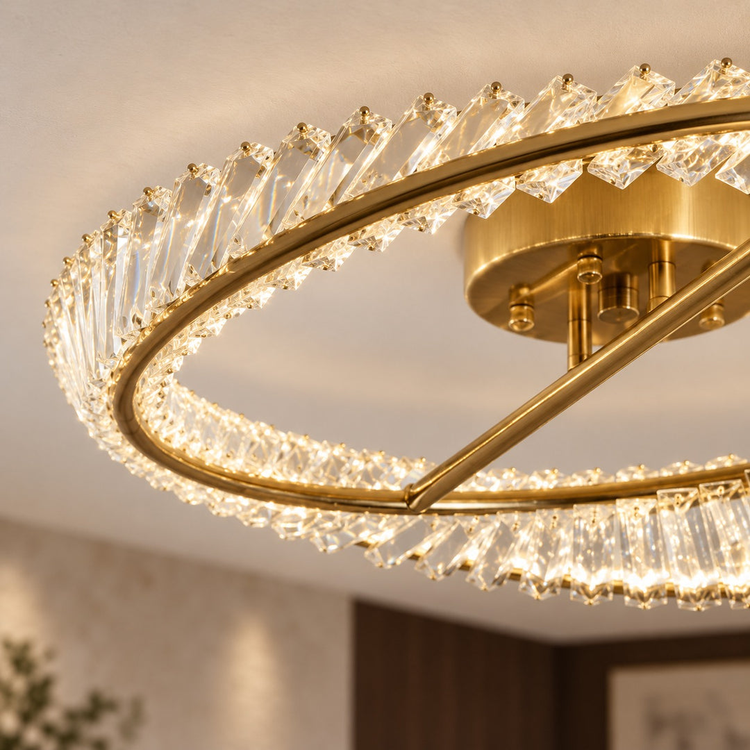 Modern Circular Flush Mount Ceiling Light Stainless Steel and Glass Integrated LED 54W 60cm