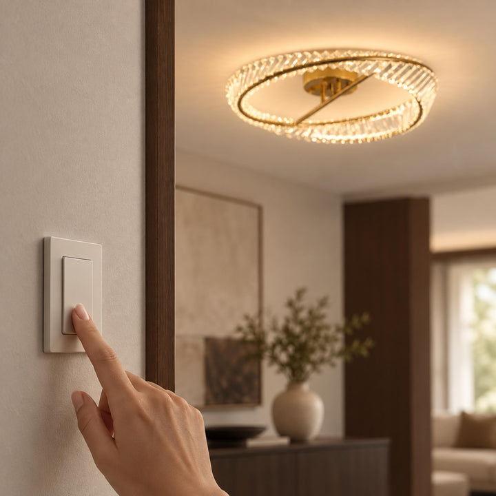 Modern Circular Flush Mount Ceiling Light Stainless Steel and Glass Integrated LED 54W 60cm