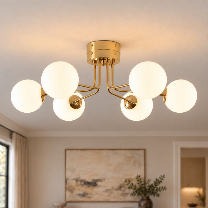 Modern Flush Mount Ceiling Light Fixture in Metal and Glass with LED Bulbs for Indoor Use
