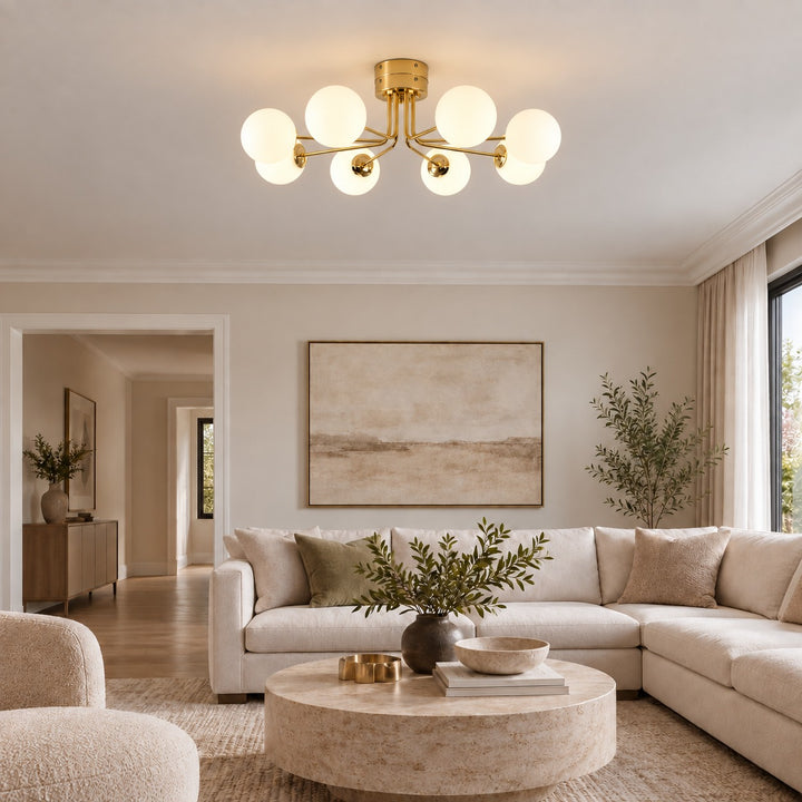 Modern Flush Mount Ceiling Light Fixture in Metal and Glass with LED Bulbs for Indoor Use