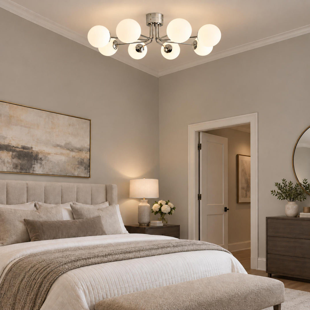 Modern Flush Mount Ceiling Light Fixture in Metal and Glass with LED Bulbs for Indoor Use