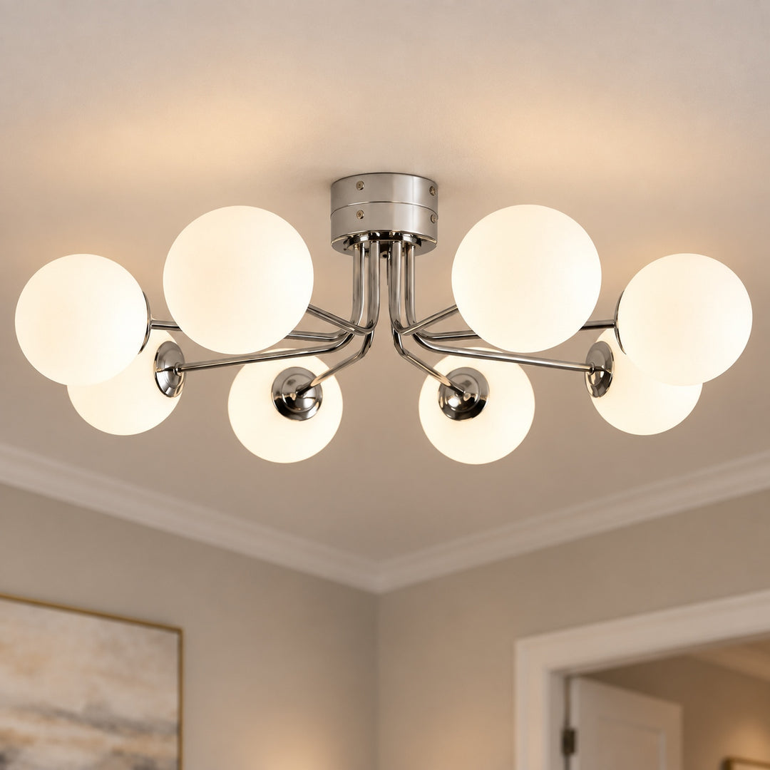 Modern Flush Mount Ceiling Light Fixture in Metal and Glass with LED Bulbs for Indoor Use