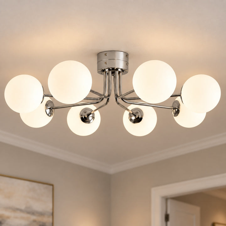 Modern Flush Mount Ceiling Light Fixture in Metal and Glass with LED Bulbs for Indoor Use